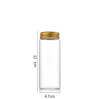Column Glass Screw Top Bead Storage Tubes, Clear Glass Bottles with Aluminum Lips, Golden, 4.7x12cm, Capacity: 150ml(5.07fl. oz)