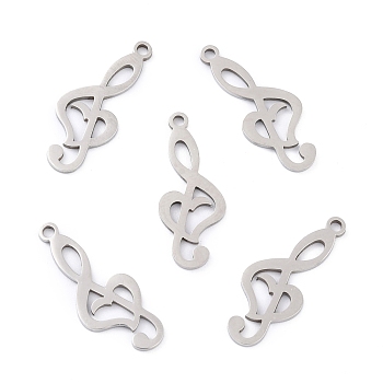 201 Stainless Steel Pendants, Treble Clef, Stainless Steel Color, 24x10x1mm, Hole: 1.6mm