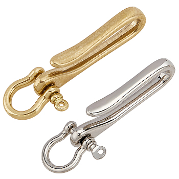 Elite 3Pcs 3 Styles Brass Key Hook Shanckle Clasps, with 1Pc Alloy D-Ring Anchor Shackle Clasps, Platinum & Golden, 25~60x15.5~25x7~8.5mm, Hole: 2.5~5.5mm, 1pc/style