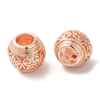 Rack Plating Alloy European Beads, Cadmium Free & Nickel Free & Lead Free, Large Hole Beads, Round with Flower, Rose Gold, 11x9mm, Hole: 5mm