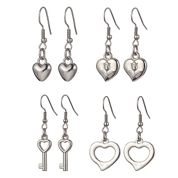 CCB Plastic Heart Dangle Earrings, 304 Stainless Steel Earrings, Stainless Steel Color, 35~44.5x9~18mm