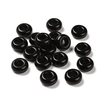 Natural Obsidian European Beads, Large Hole Beads, Rondelle, 14x7~8mm, Hole: 6mm