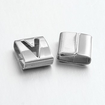 Letter Style 201 Stainless Steel Square Slide Charms, Letter.V, 9x8x4mm, Hole: 8x3mm