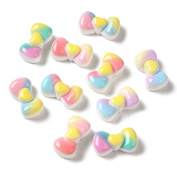 Gradient Color Opaque Resin Decoden Cabochons, Heart with Bow Tie, Mixed Color, 20x11x8mm