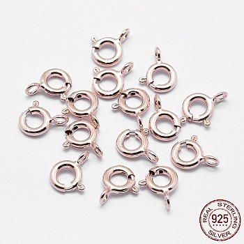 925 Sterling Silver Spring Ring Clasps, Ring, with 925 Stamp, Rose Gold, 9x7x1.5mm, Hole: 1.5mm