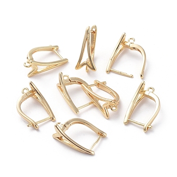 Brass Hoop Earring Findings with Latch Back Closure, with Horizontal Loop, Long-Lasting Plated, Real 18K Gold Plated, 17.5x12x8.5mm, Hole: 1.5mm, Pin: 0.9mm