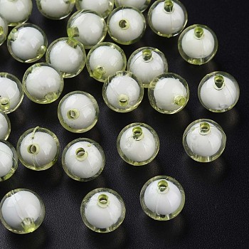 Transparent Acrylic Beads, Bead in Bead, Round, Light Green, 11.5x11mm, Hole: 2mm, about 520pcs/500g