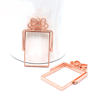 Zinc Alloy Open Back Bezel Pendants(rotatable), For DIY Epoxy Resin, Pressed Flower Jewelry, Rectangle with Bowknot, Cadmium Free & Lead Free, Rose Gold, 48.5x30.5x3.5mm, Hole: 1.4mm, Inner Size: 33x23.5mm