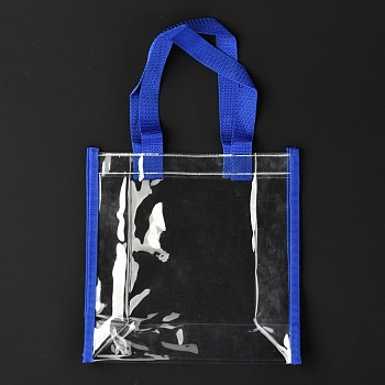Rectangle Clear PVC Bags, Gift Bags, Shopping Bags, with Ribbon Handles, Blue, 42.5x25.1x1.1cm