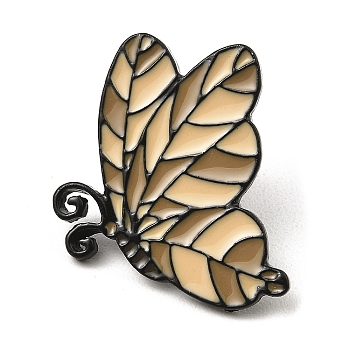 Black Alloy Brooches, Leaf Pattern Butterfly Enamel Pins for Women, Navajo White, 28x21.5x2mm