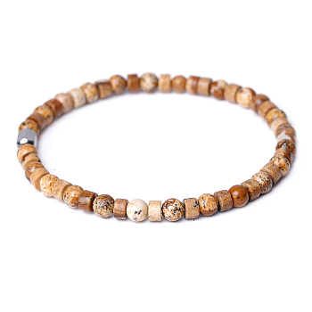 Natural Picture Jasper Beads Stretch Bracelets for Women Men, 6-7/8 inch(17.6cm)