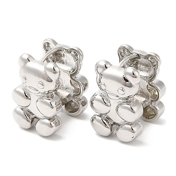 Rack Plating Brass Bear Hoop Earrings for Women, Platinum, 17.5x12x14mm