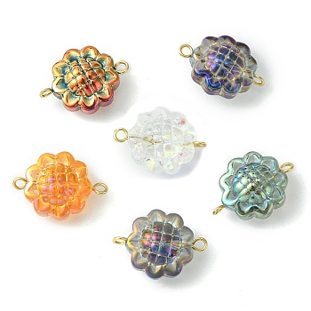 Transparent Electroplate Glass Connector Charms, with Golden Tone 304 Stainless Steel Double Loops, Sunflower Links, Mixed Color, 20.5x15x8.5mm, Hole: 1.8mm