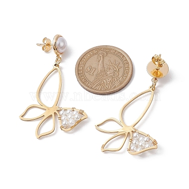 Butterfly Shell Pearl Dangle Stud Earrings(EJEW-TA00356)-3