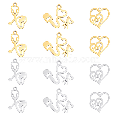 Golden & Stainless Steel Color Heart 201 Stainless Steel Pendants
