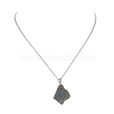 Collier pendentif pépite de cristal de quartz naturel avec 304 chaînes en acier inoxydable(NJEW-JN04385-02)-2