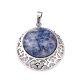 Natural Blue Spot Jasper Pendants with Hollow Platinum Brass Findings(G-P448-A10-P)-2