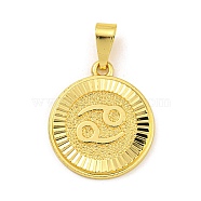 Brass Pendants, Real 18K Gold Plated, Flat Round with Constellations, Cancer, 24x20.5x2mm, Hole: 8x3.5mm(KK-P263-14G-11)