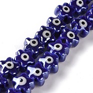 Handmade Porcelain Ceramic Beads Strands, Famille Rose Style, Star with Evil Eye, Blue, 10.5x11x8mm, Hole: 3mm, about 32pcs/strand, 11.89~12.13 inch(30.2~30.8cm)(LAMP-B021-05B)