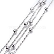 3.28 Feet 304 Stainless Steel Twisted Chains/Curb Chains, Satellite Chains, Soldered, Stainless Steel Color, 1.8x1.4x0.4mm, Beads: 4x3.5mm(X-CHS-H024-01P-A)