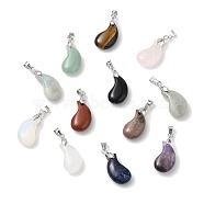 Natural & Synthetic Mixed Gemstone Pendants, Magatama Shaped Charms with Platinum Tone Brass Snap on Bails, Long-Lasting Plated, Lead Free & Cadmium Free, 21.6x11.3x7.1mm, Hole: 5x4mm(G-NH0025-14P)