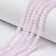 Glass Beads Strands, Imitation Jade, Faceted, Rondelle, Pink, 10x8mm, Hole: 1mm, about 65~66pcs/strand, 20.8~21.2 inch(53~54cm)(EGLA-A034-J10mm-D02)