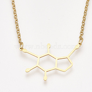 201 Stainless Steel Pendant Necklaces, with Cable Chains, Dopamine Molecular Structure, Golden, 17.5 inch(44.5cm), 2mm, Dopamine Molecular Structure: 22x32.5x1mm(NJEW-T009-JN103-2-40)