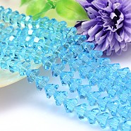 Faceted Cone Imitation Austrian Crystal Bead Strands, Grade AAA, Cornflower Blue, 6x4mm, Hole: 0.7~0.9mm, about 100pcs/strand, 15.7 inch(G-M187-6mm-10A)