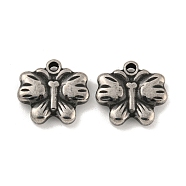 304 Stainless Steel Charms, Butterfly Charm, Antique Silver, 13x14x3mm, Hole: 1.5mm(STAS-P356-24AS)