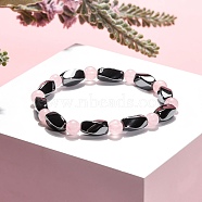 Round Natural Rose Quartz Stretch Bracelets, with Non-Magnetic Synthetic Hematite Beads and Elastic Cord, 50mm(BJEW-G072-3)