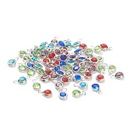 Faceted Glass Charms, with Brass Findings, Long-Lasting Plated, Flat Round, Platinum, 7.5x5x2mm, Hole: 1.4mm(KK-F826-05P)