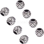 316 Stainless Steel European Beads, Large Hole Beads, Barrel, Antique Silver, 8.5x8.5mm, Hole: 4.5mm, 10pcs/box(STAS-UN0005-58)