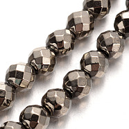 Electroplated Non-magnetic Synthetic Hematite Bead Strands, Faceted Round, Imitation Pyrite, 4mm, Hole: 1mm, about 100pcs/strand, 15.7 inch(G-E304-52-4mm)