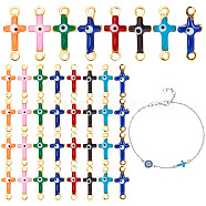 AHADERMAKER 42Pcs 7 Colors Brass Enamel Connector Charms, Real 18K Gold Plated, Religion Cross with Evil Eye Pattern, Mixed Color, 5.5x13x3mm, Hole: 1.2mm, 6pcs/color(KK-GA0001-51)