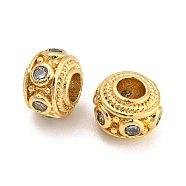 Rack Plating Brass Beads, with Cubic Zirconia, Long-Lasting Plated, Rondelle, Golden, 7.5x5mm, Hole: 3mm(KK-K272-04G)