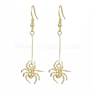 Halloween Spider Brass Dangle Earrings, 304 Stainless Steel Jewelry for Women, Golden, 55.5x17mm(EJEW-JE05859)