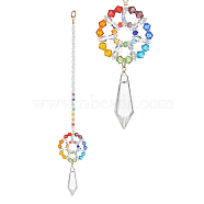 Glass Bullet Pendant Decorations, with Imitation Austrian Crystal Beads, 304 Stainless Steel Split Rings, Flower, Colorful, 250mm(HJEW-TA00020)