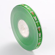 Christmas Theme Polyester Ribbons, Green, 3/8 inch(9mm), about 100yards/roll(91.44m/roll)(SRIB-L031-009-07)