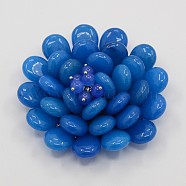 Dyed Jade Cabochons, with Platinum Color Metal Findings, Flower, Dodger Blue, 66x24mm(G-N0035-06)