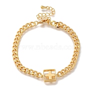 Cross Brass Charm Bracelets for Women, Real 18K Gold Plated, 6-3/4 inch(17.1cm)(BJEW-L696-105G)