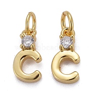 Brass Micro Pave Clear Cubic Zirconia Pendants, with Jump Rings, Real 18K Gold Plated, Long-Lasting Plated, Letter, Letter.C, 9.5x4.5x2mm(ZIRC-Z011-35C)