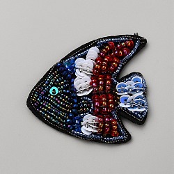 Butterfly Fish Glass & Plastic Beading Appliques, Sew on Felt Patches, Ornament Accessories, Black, 65x79x7.5mm(PATC-WH0012-12)