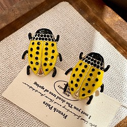 Alloy Enamel Stud Earrings, with Rhinestone, Insect, Yellow, 1.18 inch(3cm)(FS-WG59AAD-01)