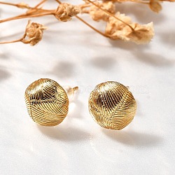 Brass Half Round Stud Earrings, with Silicone Earplugs, Real 18K Gold Plated, 10mm(EJEW-Z083-01G)