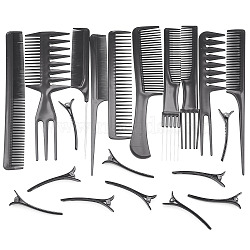 Plastic 10Pcs Hair Comb & 10Pcs Alligator Clip Set for Hairdressing, Black, 16.8~22x2.5~6.7x0.3~0.4cm(DIY-TA0015-58)