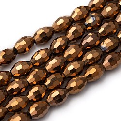 Electroplate Glass Beads, Red Copper Plated, Faceted Oval, Goldenrod, bead: 8mm long, 6mm thick, hole: 1.5mm, about 72pcs/strand(X-GC881Y-4)
