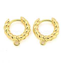 Brass Hoop Earring Findings with Latch Back Closure, Ring, Real 18K Gold Plated, 13.5x12x2.5mm, Hole: 1.2mm, Pin: 0.7mm(KK-M286-20G)