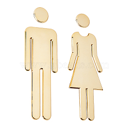 ABS Male & Female Bathroom Sign Stickers, Public Toilet Sign, for Wall Door Accessories Sign, Gold, Male: 195x61x4mm, Female: 190x70x3.7mm(DIY-WH0181-20A)