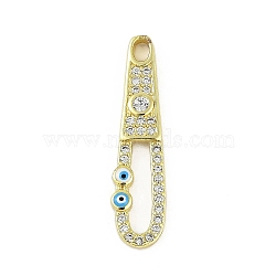 Brass Micro Pave Cubic Zirconia Pendants, with Enamel, Real 18K Gold Plated, Big Teardrop with Evil Eye, Blue, 26x6.5x2.5mm, Hole: 2.5x1.5mm(KK-B114-02G-01)