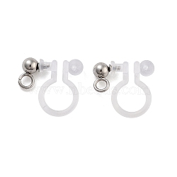 Non-Tarnish 202 Stainless Steel Clip-on Earrings Findings, Round, Stainless Steel Color, 12x3mm, Hole: 1.5mm(STAS-B072-17P)